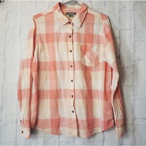 NATURAL REFLECTIONS Gingham Plaid Cotton Button-Down Shirt Large